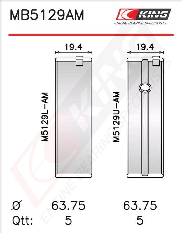 KING MB5129AM0.8 — Krank mili yatak çanağı seti