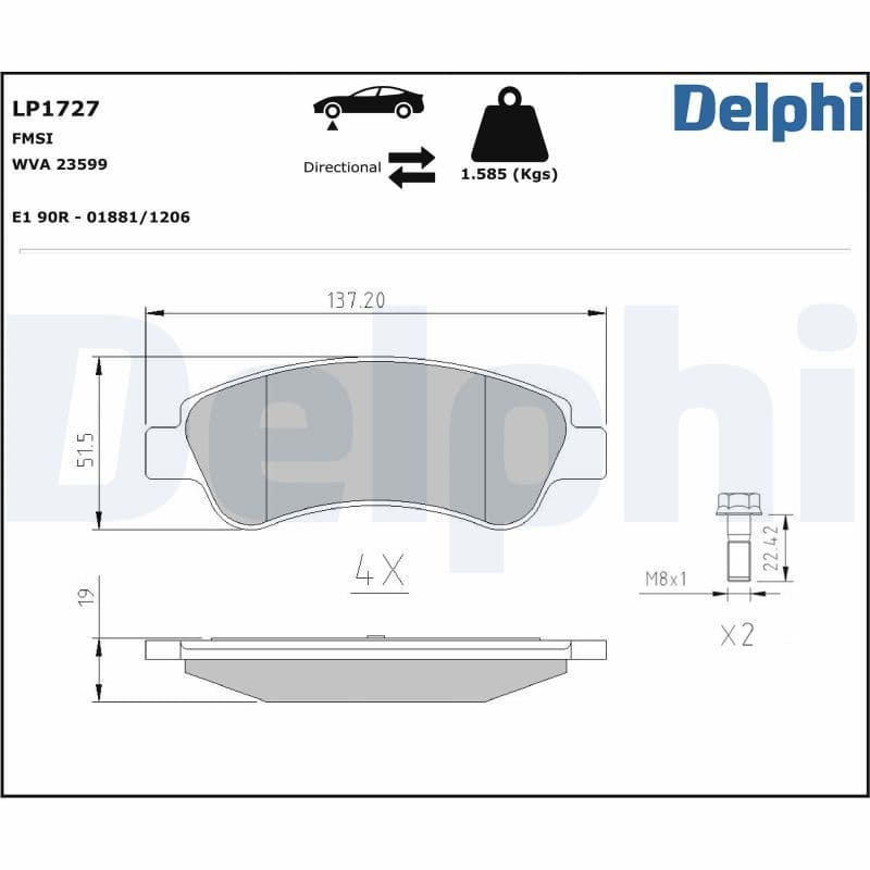 DELPHI LP1727 — Fren balata seti, diskli fren