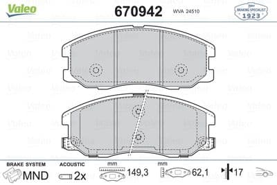 VALEO 670942 — Fren balata seti, diskli fren