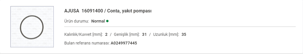 AJUSA 16091400 — Conta, yakıt pompası