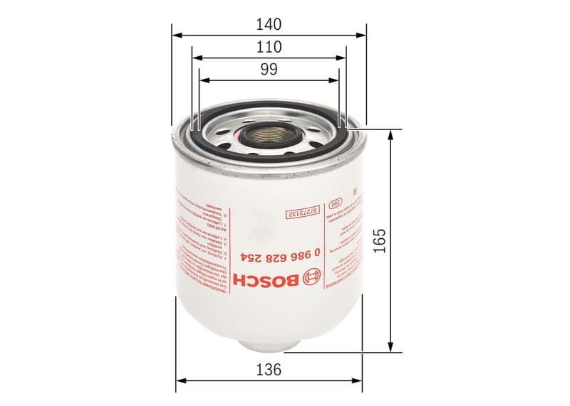 BOSCH 0 986 628 254 — Hava kurutucusu kartuşu, basınçlı hava sistemi