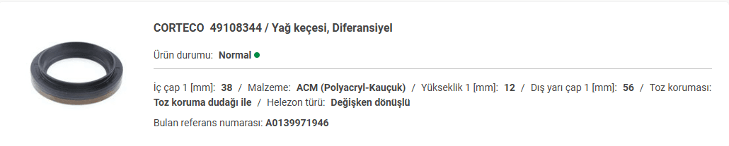 CORTECO 49108344 — Yağ keçesi, Diferansiyel